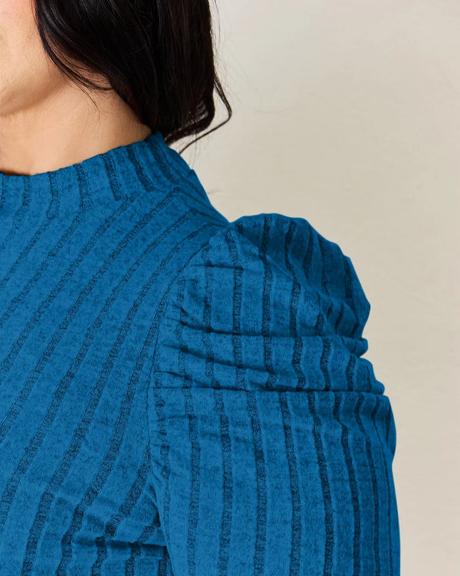 Basic Bae Full Size Ribbed Mock Neck Puff Sleeve T-Shirt