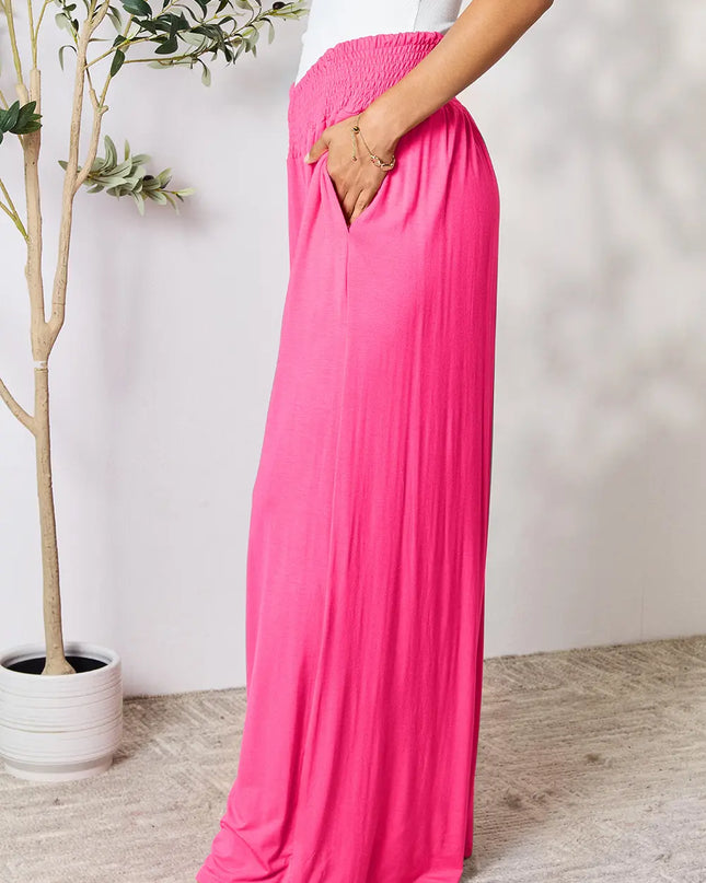 Basic Bae Full Size Smocked Wide Waistband Wide Leg Pants