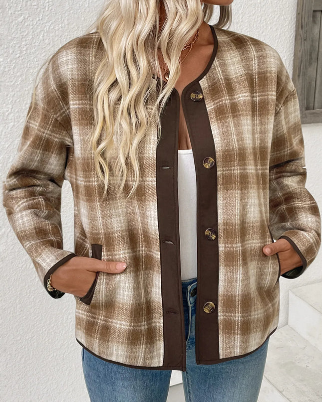 Plaid Long Sleeve Button-Up Jacket