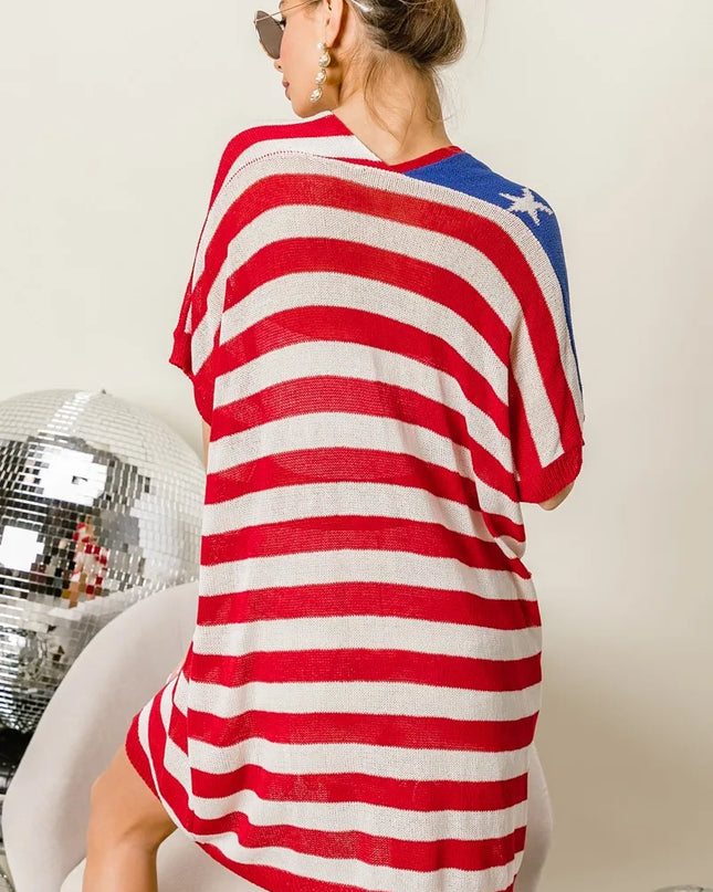 BiBi American Flag Low Gauge Knit Cardigan