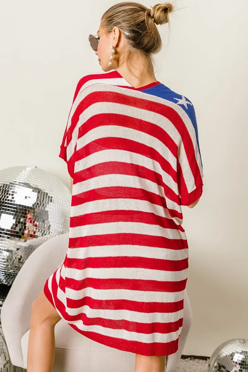 BiBi American Flag Low Gauge Knit Cardigan