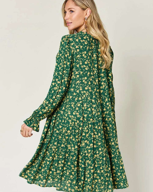 Double Take Full Size Printed Ruffle Hem Long Sleeve Tiered Dress