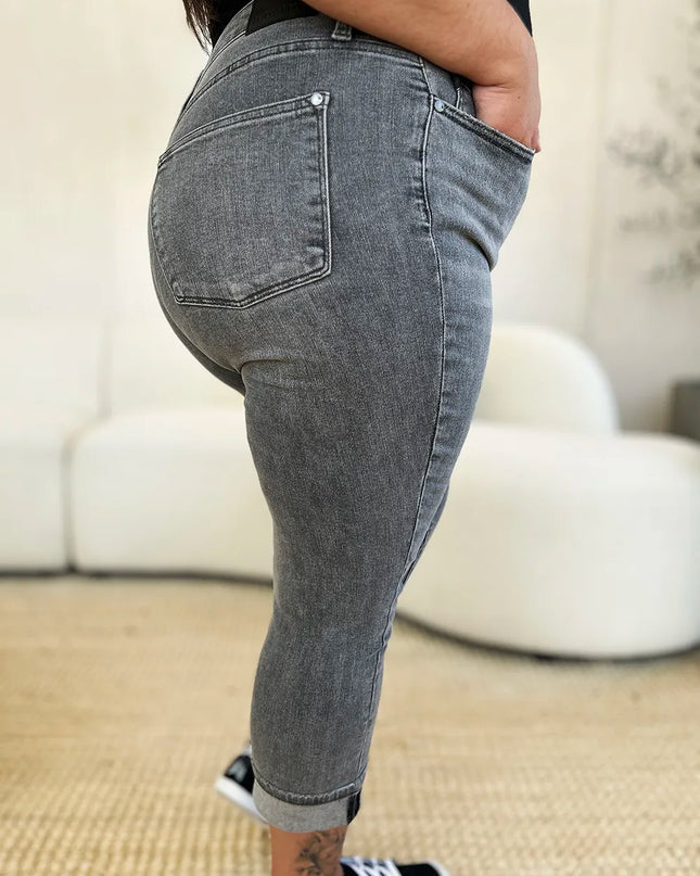 Judy Blue Full Size Button Fly High Waist Cuffed Capris