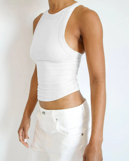 Asymmetrical Back Ribbed Crop Tank Top 