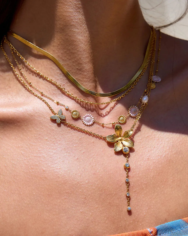 3-Piece 18K Gold-Plated Stainless Steel Flower Necklace