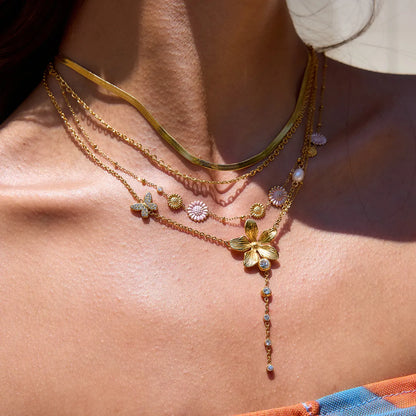 3-Piece 18K Gold-Plated Stainless Steel Flower Necklace