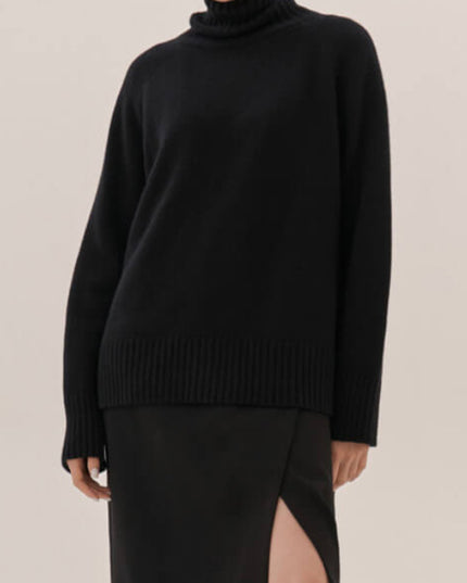 Turtle Neck Raglan Sleeve Sweater Black