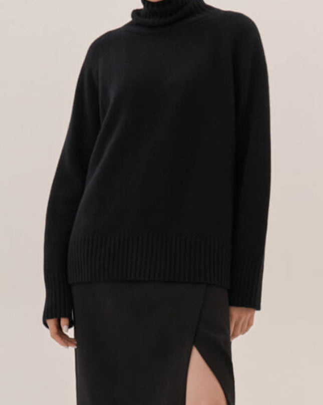 Turtle Neck Raglan Sleeve Sweater Black