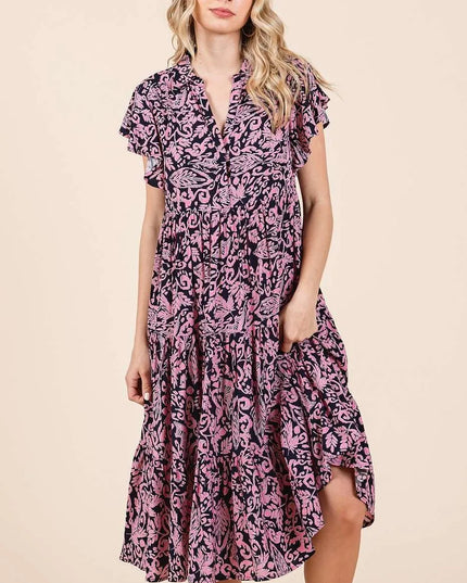 Mittoshop Abstract Print Ruffle Tier Midi Dress