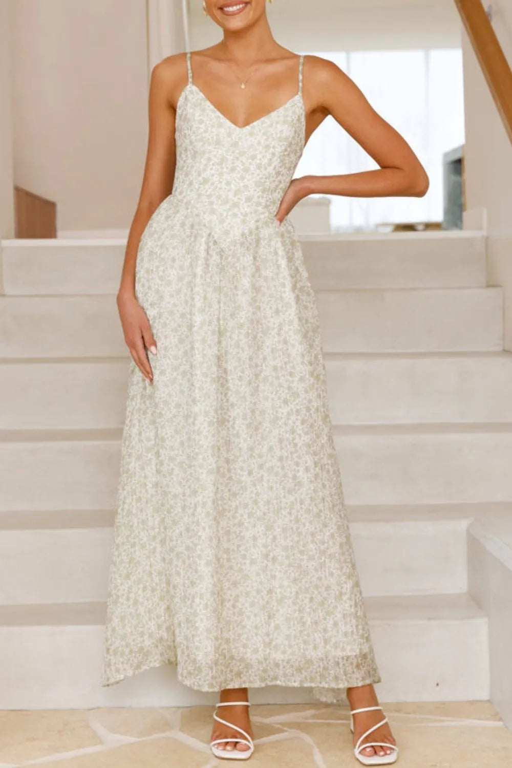 Bow Back Printed V-Neck Cami Dress