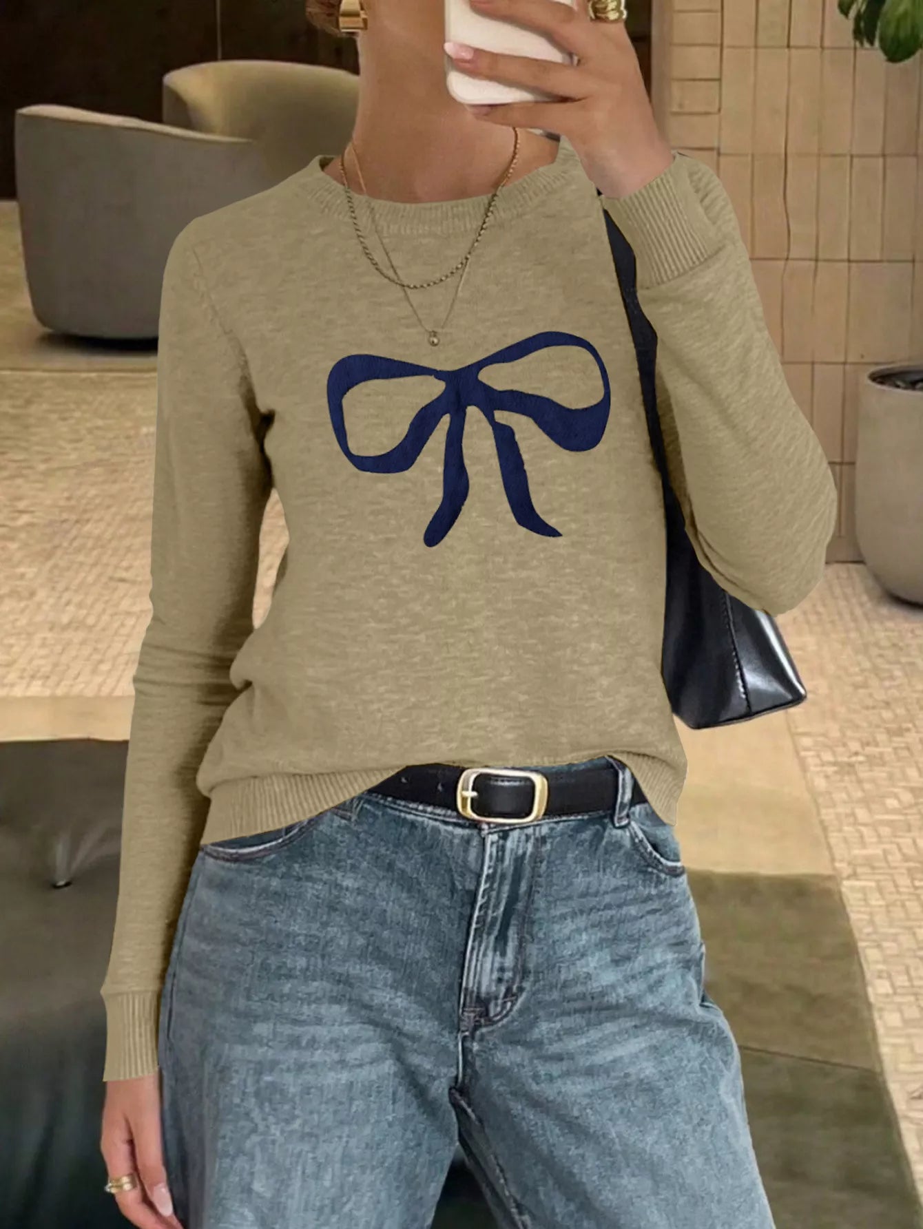 Bow Round Neck Knit Top