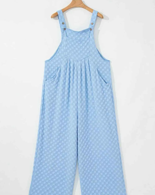 Checkered Pocketed Wide Leg Overalls