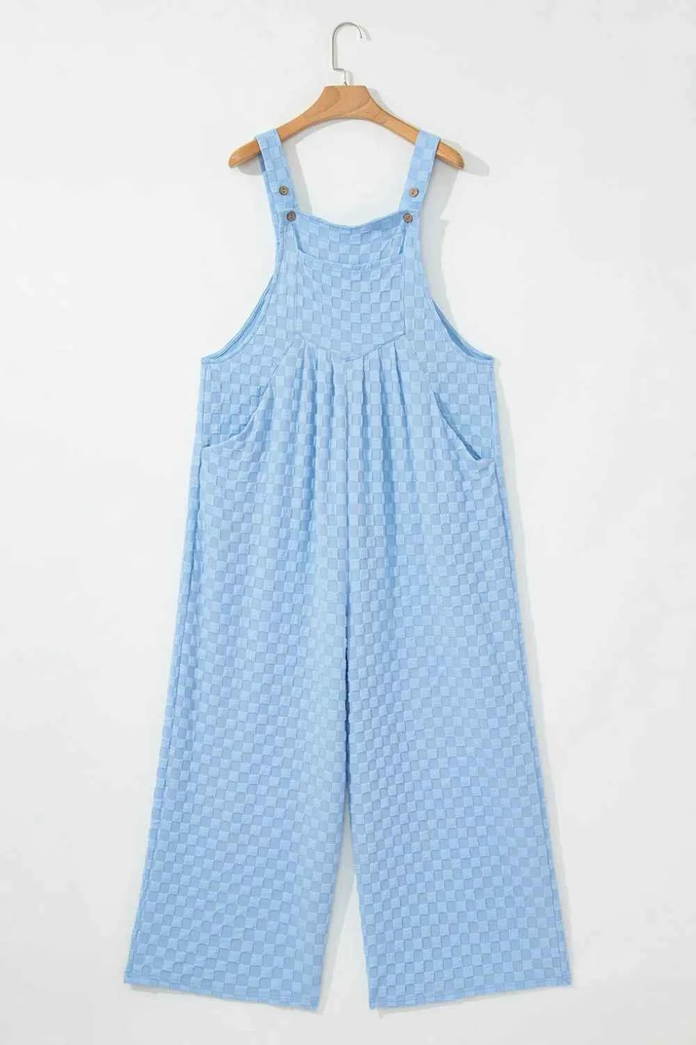 Checkered Pocketed Wide Leg Overalls