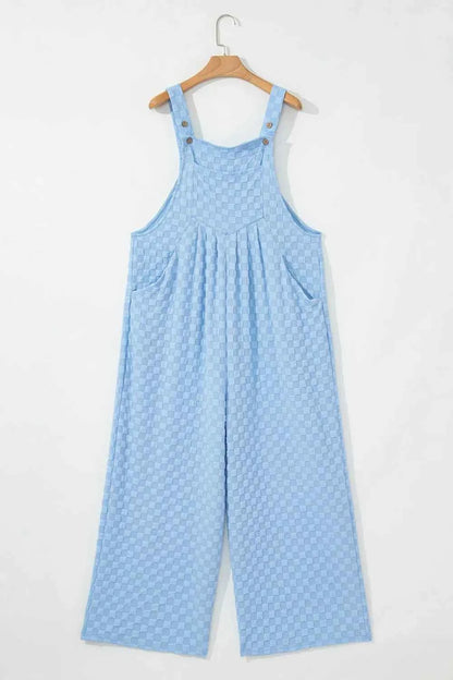 Checkered Pocketed Wide Leg Overalls