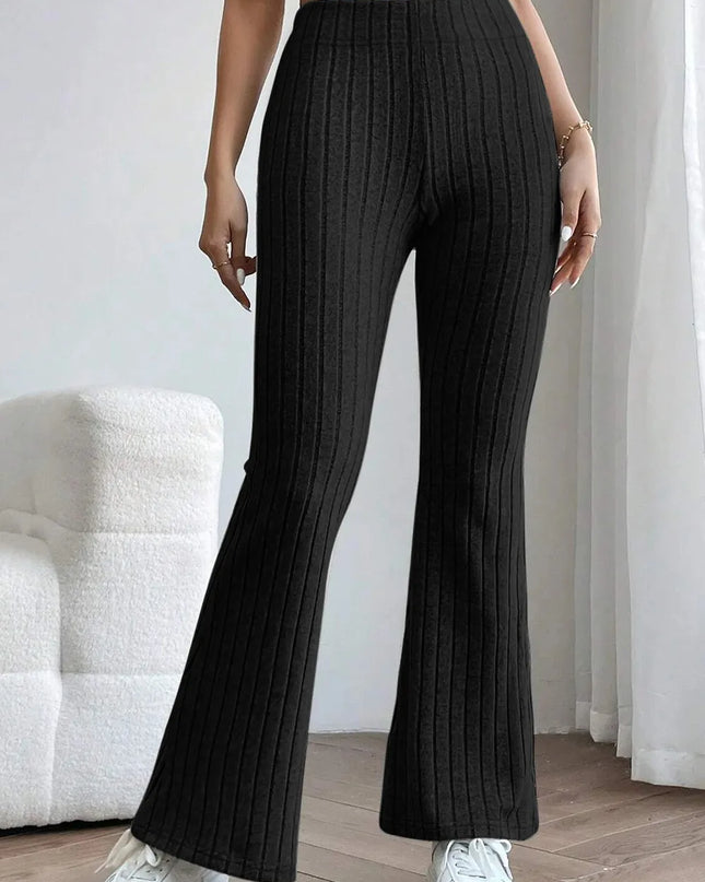 Basic Bae Full Size Ribbed High Waist Flare Pants Black