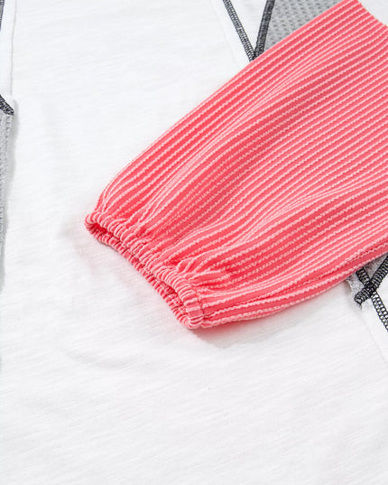 Color Block Textured Knit Patchwork Casual Top