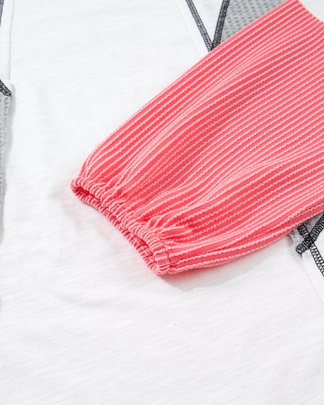 Color Block Textured Knit Patchwork Casual Top