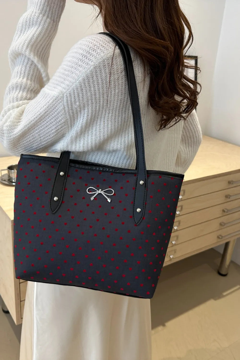 Bow Trim Polyester Tote Bag 