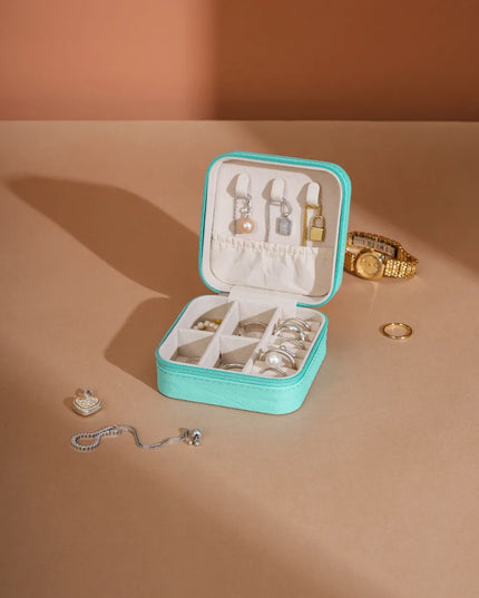PU Leather Square Jewelry Box Turquoise One Size