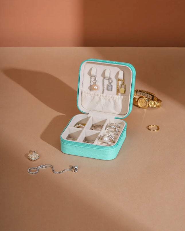 PU Leather Square Jewelry Box Turquoise One Size