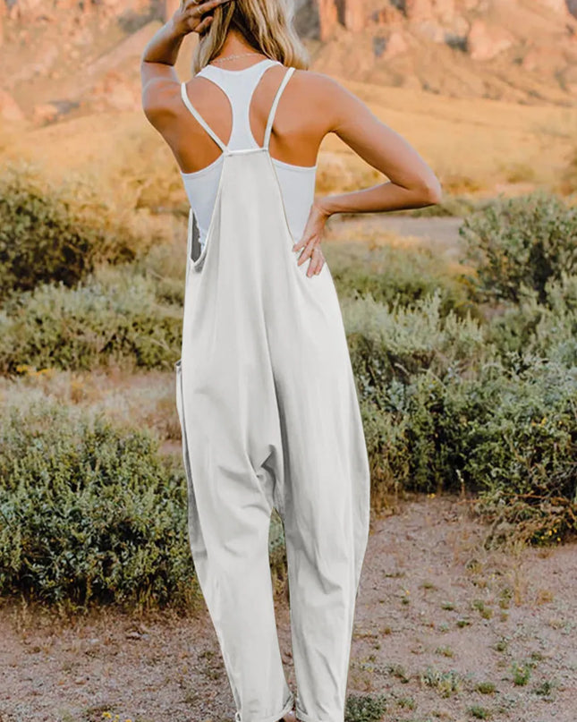 Double Take Full Size V-Neck Sleeveless Jumpsuit with Pockets