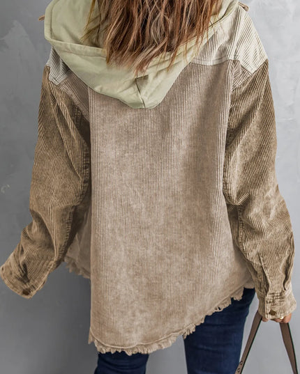 Snap Front Hooded Corduroy Shacket