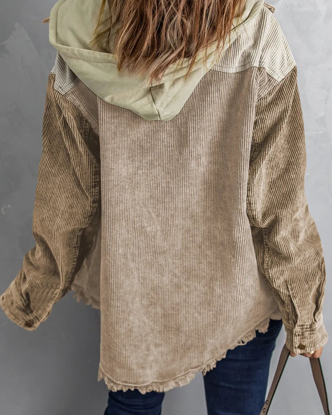 Snap Front Hooded Corduroy Shacket