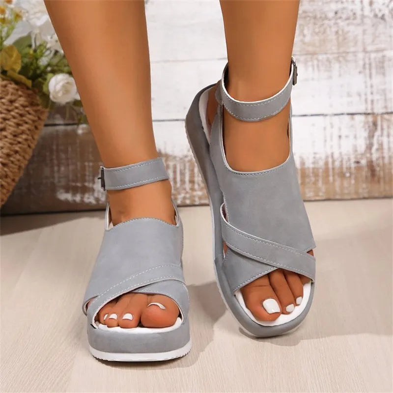 Cutout Platform Sandals Gray