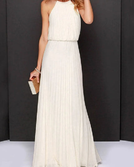 Pleated Sleeveless Maxi Tank Dress Cream