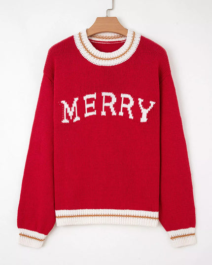 MERRY Contrast Edge Drop Shoulder Christmas Sweater