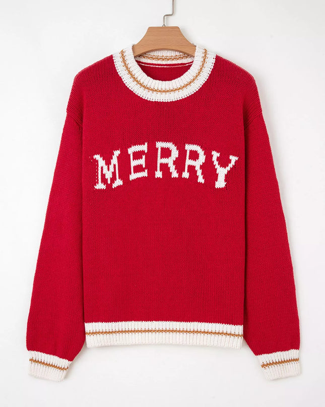 MERRY Contrast Edge Drop Shoulder Christmas Sweater