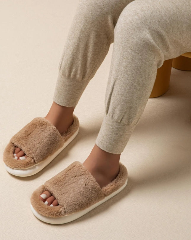 Fluffy Open Toe Comfort Slippers
