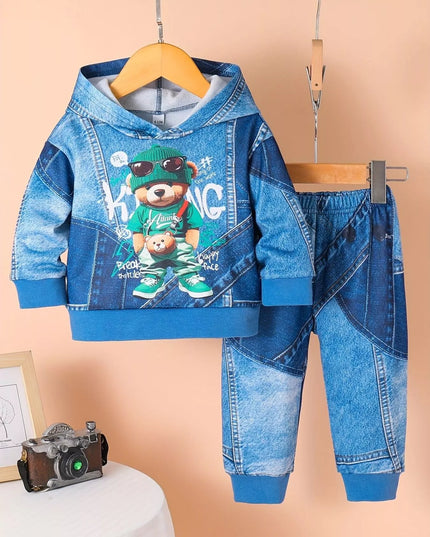 Children's Bear Hoodie and Pants Set Blue