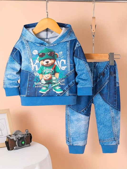 Children's Bear Hoodie and Pants Set Blue