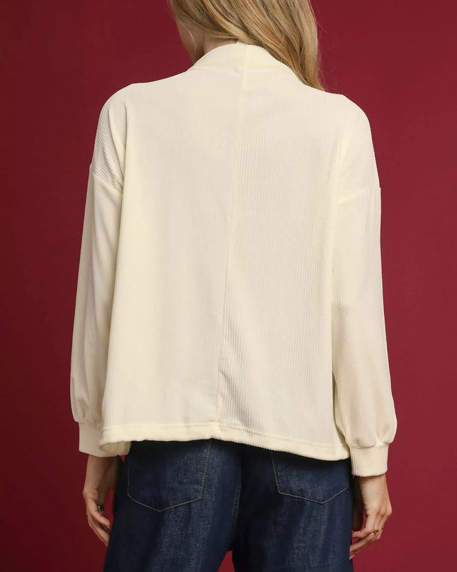 Umgee Ribbed Drawstring Hem Knit Top