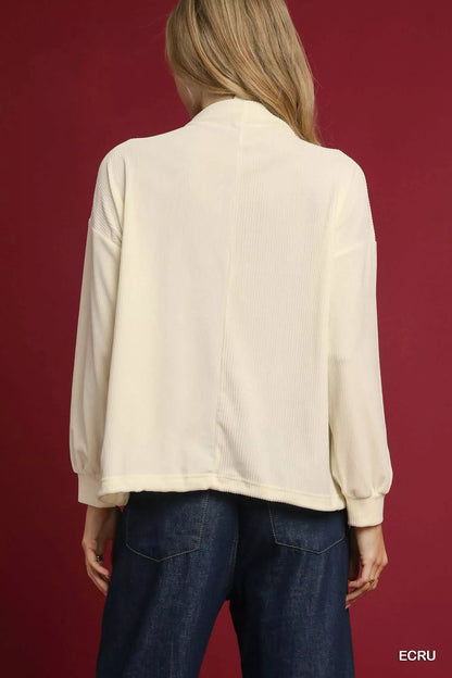 Umgee Ribbed Drawstring Hem Knit Top