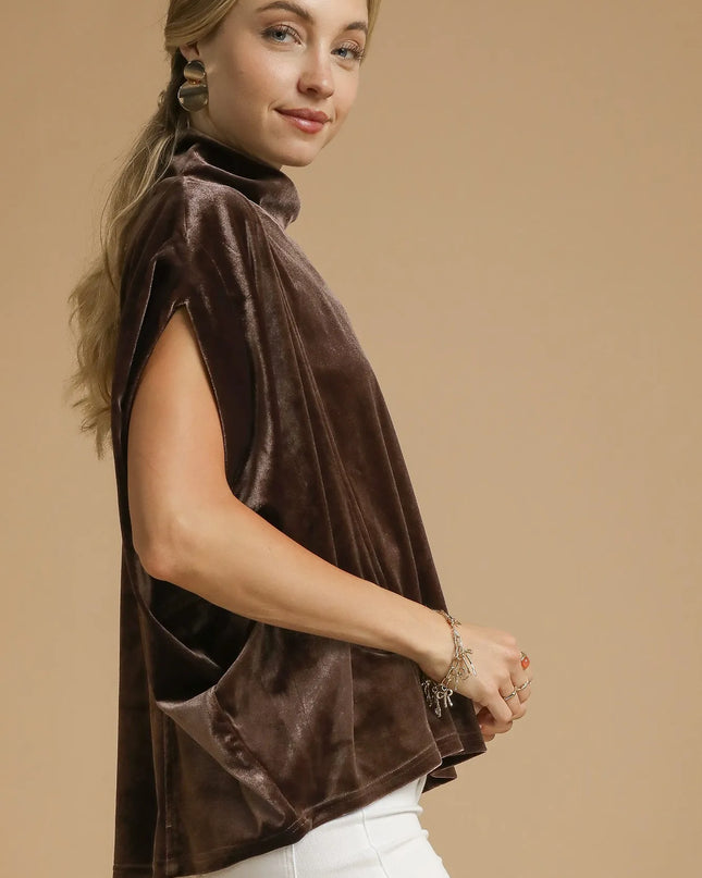 Umgee Velvet Mock Neck Sleeveless Blouse