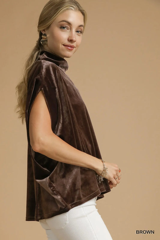 Umgee Velvet Mock Neck Sleeveless Blouse