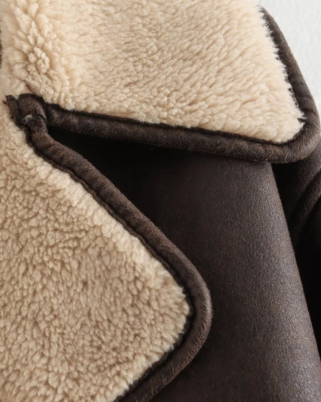 Collared Neck Long Sleeve Plush Jacket