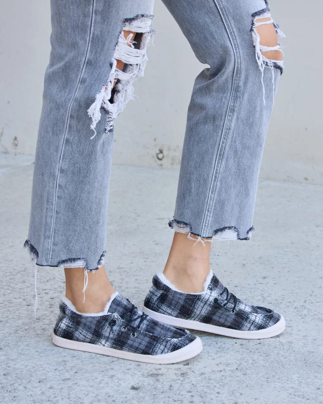 Forever Link Plaid Plush Flat Sneakers
