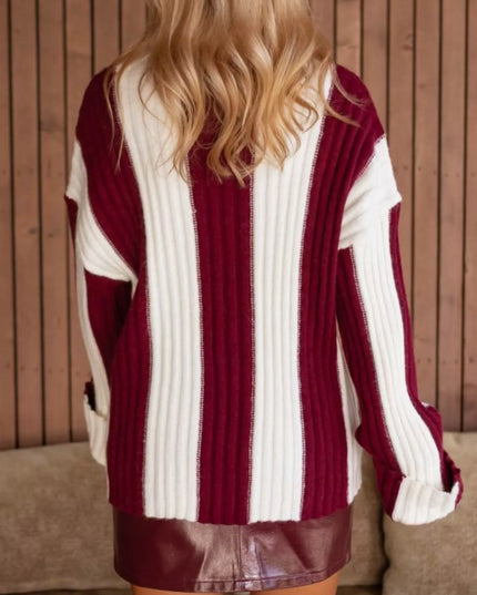 Color Block Ribbed Turtleneck Sweater