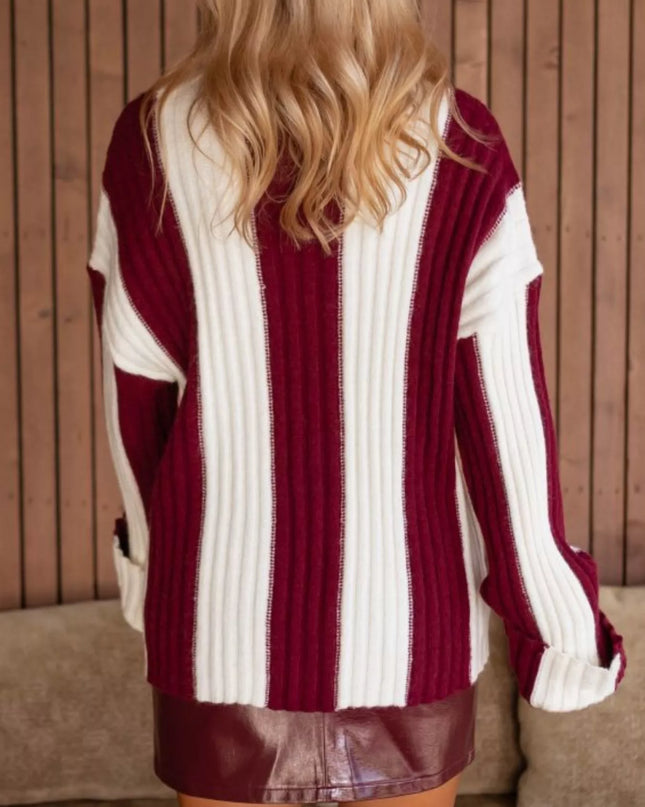 Color Block Ribbed Turtleneck Sweater