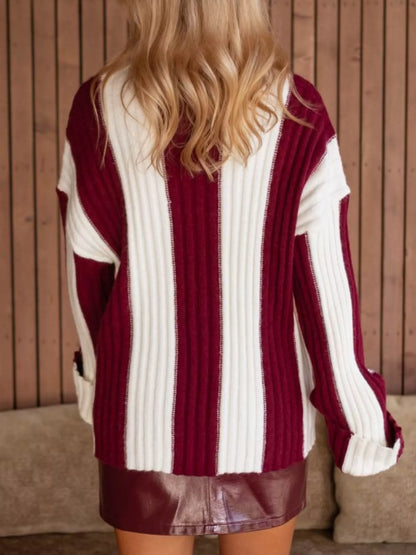 Color Block Ribbed Turtleneck Sweater