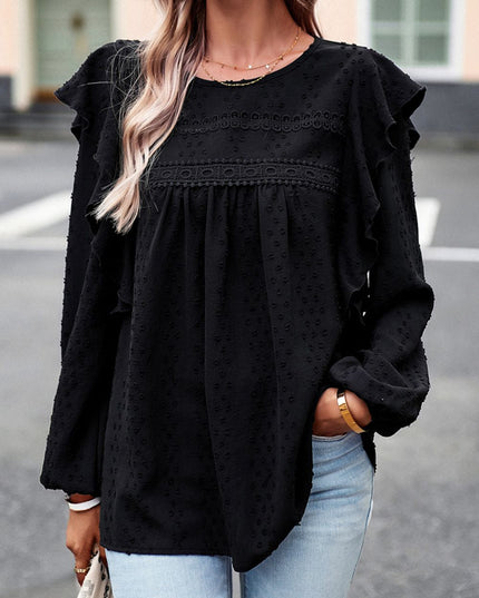 Devine Ruffle Trim Balloon Sleeve Blouse
