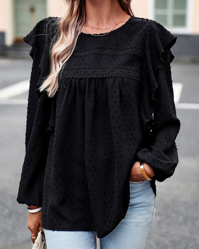 Devine Ruffle Trim Balloon Sleeve Blouse