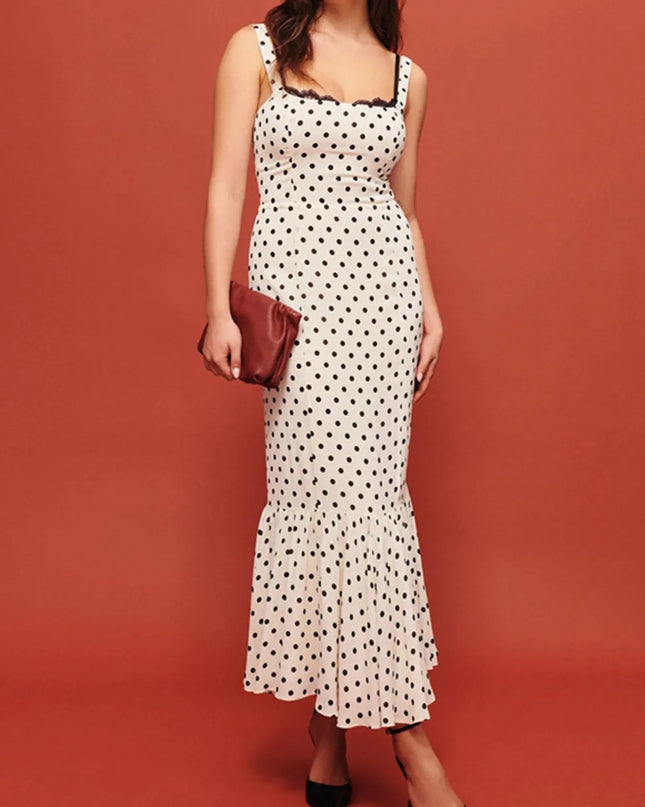 Polka Dot Sweetheart Neckline Maxi Dress