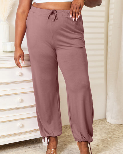 Basic Bae Full Size Soft Rayon Drawstring Waist Pants with Pockets Dusty Pink