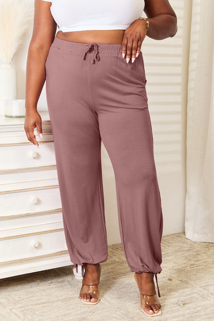 Basic Bae Full Size Soft Rayon Drawstring Waist Pants with Pockets Dusty Pink