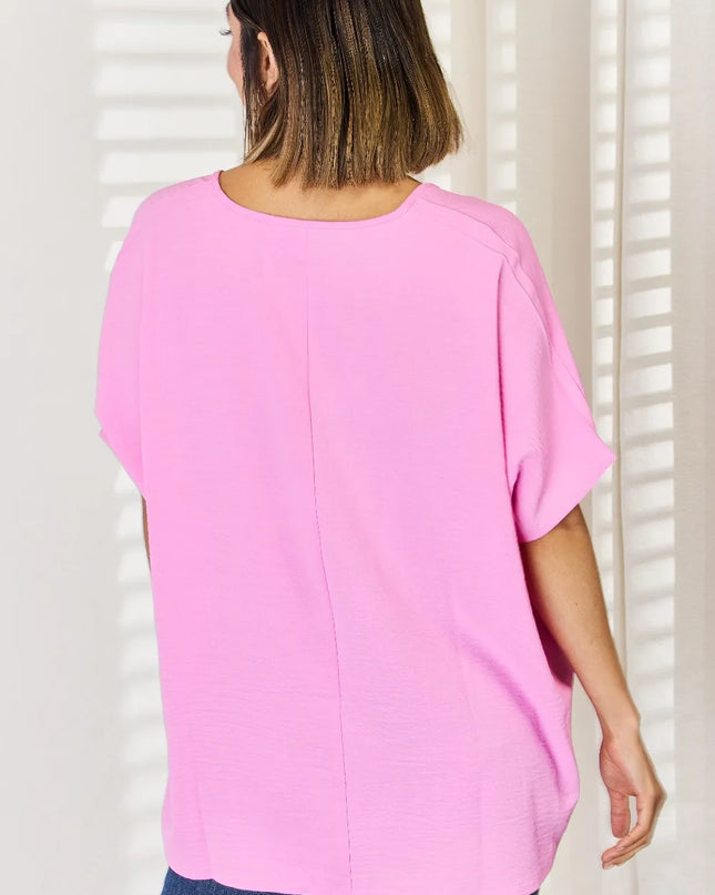 Zenana Texture Short Sleeve Blouse