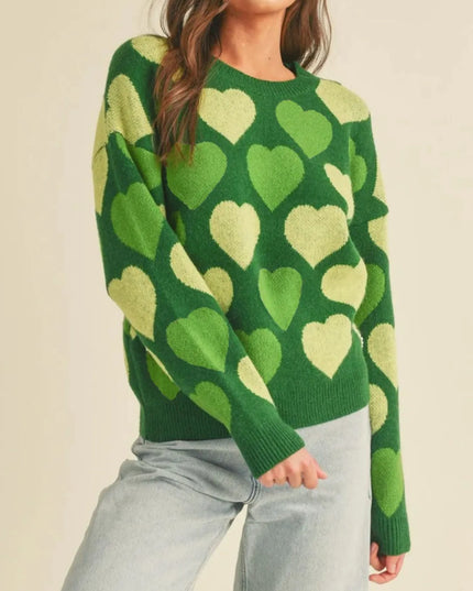 Heart Ribbed Hem Long Sleeve Sweater